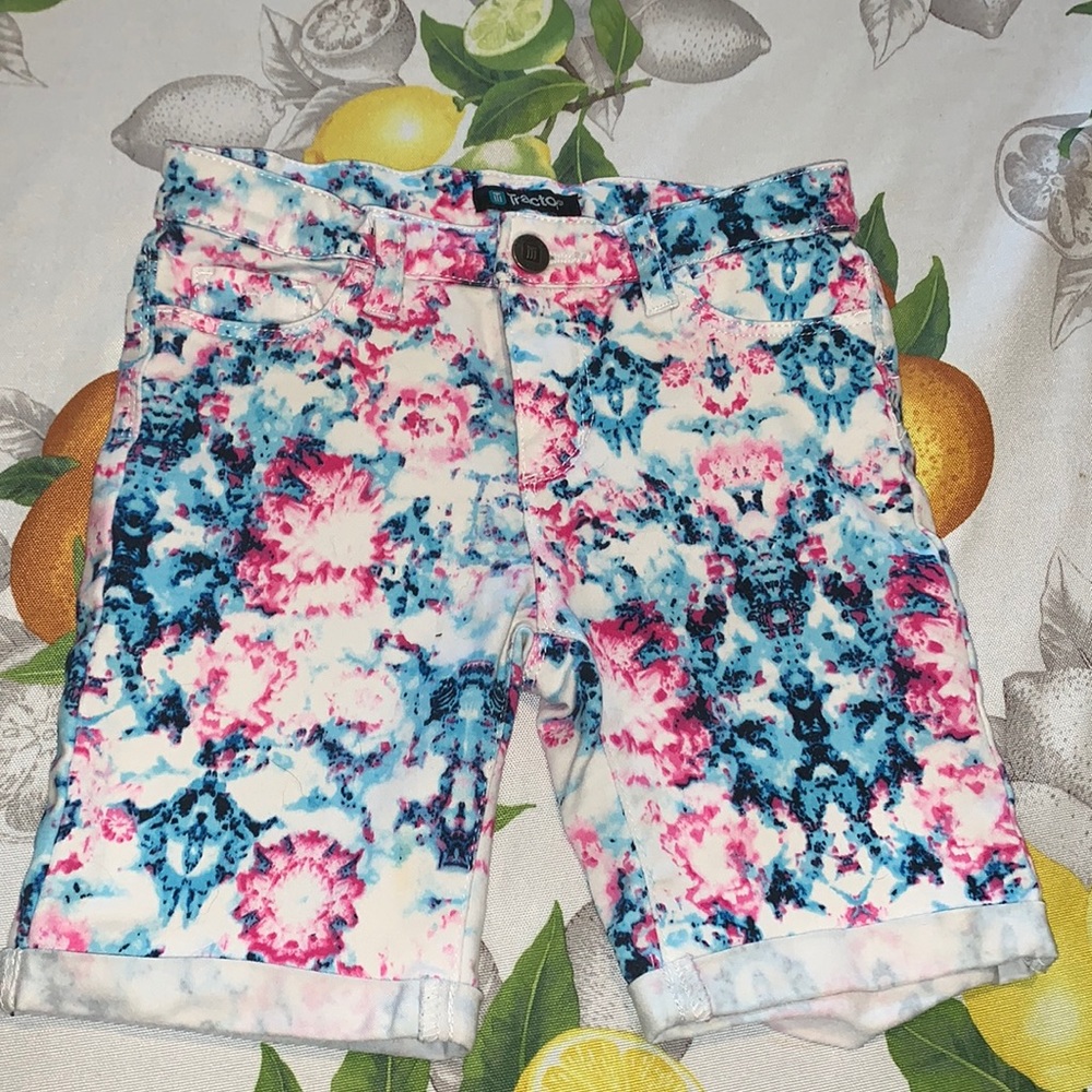 Tractor Bermuda Pink & Blue Stretch denim shorts 8 EUC